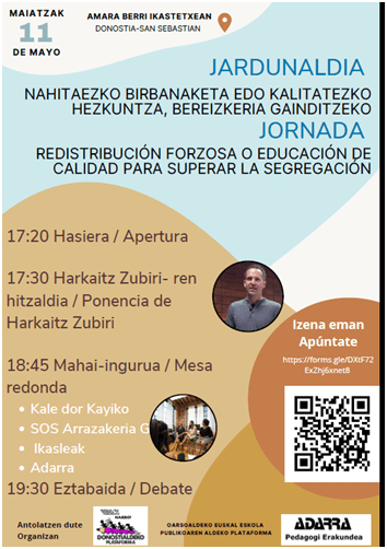 Jardunaldia Donostian: “Nahitaezko birbanaketa edo kalitatezko hezkuntza bereizkeria gainditzeko” “Redistribución forzosa o calidad educativa para superar la&nbsp;segregación”